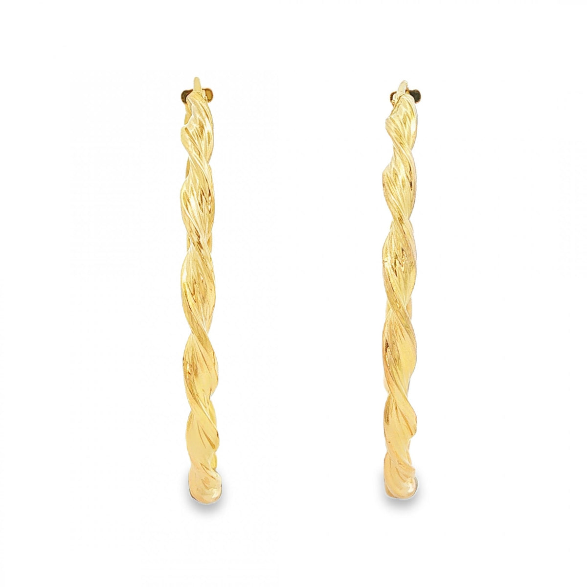 9ct Yellow Gold Large Twist Ribbon Hoop Earrings - 3.5x46x47mm