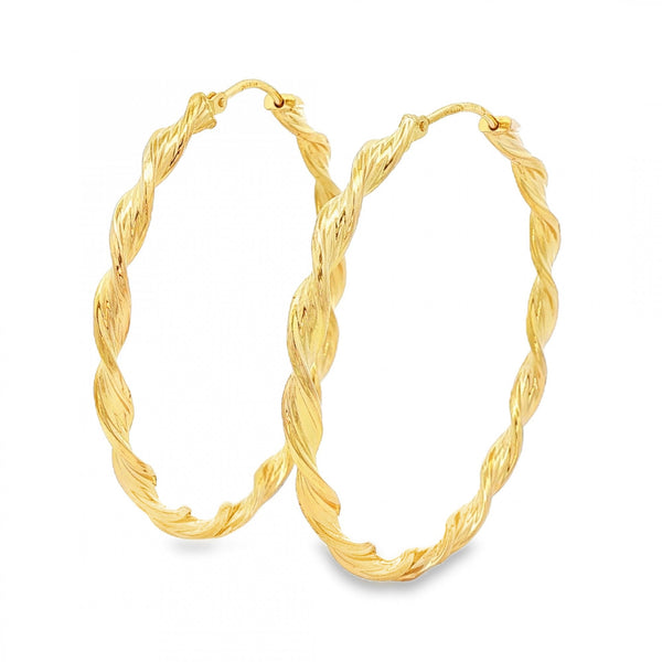 9ct Yellow Gold Large Twist Ribbon Hoop Earrings - 3.5x46x47mm