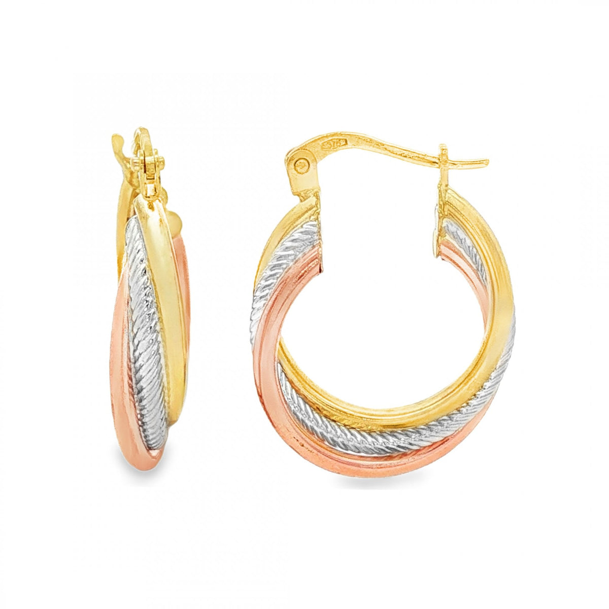 9ct Multi-Tone Gold Oval Hoop Earrings - 5x23x17mm - 2.1g