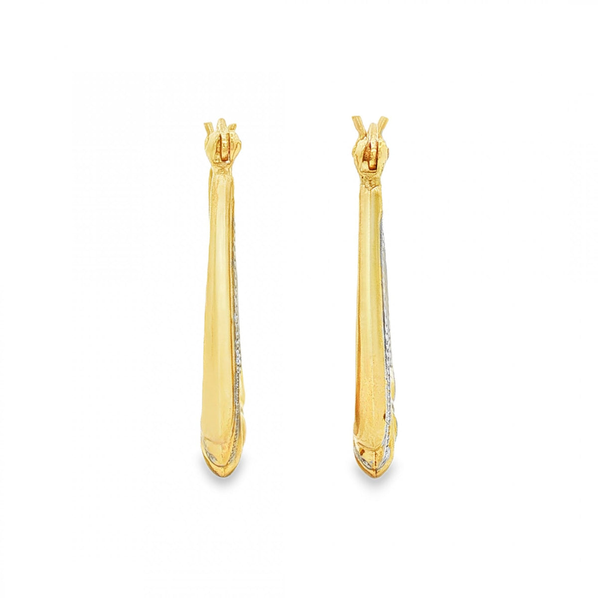 9ct Yellow & White Gold Patterned Oval Hoop Earrings - 3x25x19mm