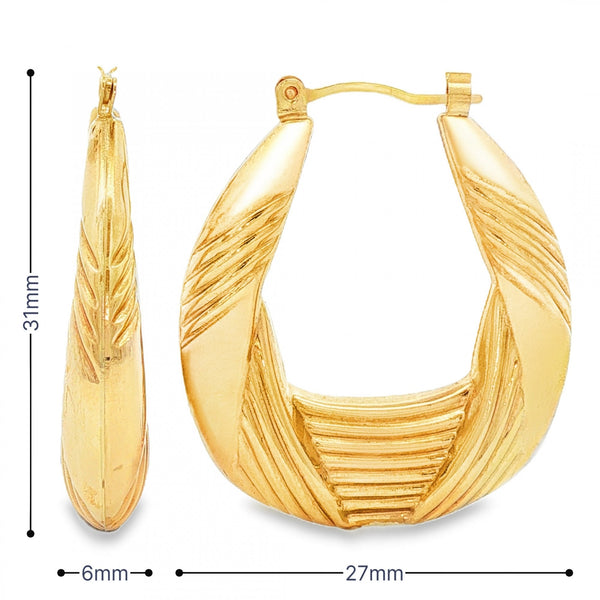 9ct Yellow Gold Large Bulb Hoop Earrings - 6x31x27mm - 2.9g