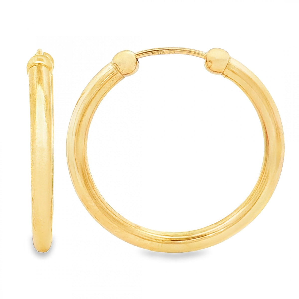 9ct Yellow Gold Tube Hoop Earrings - 3x29x31mm - 2.3g