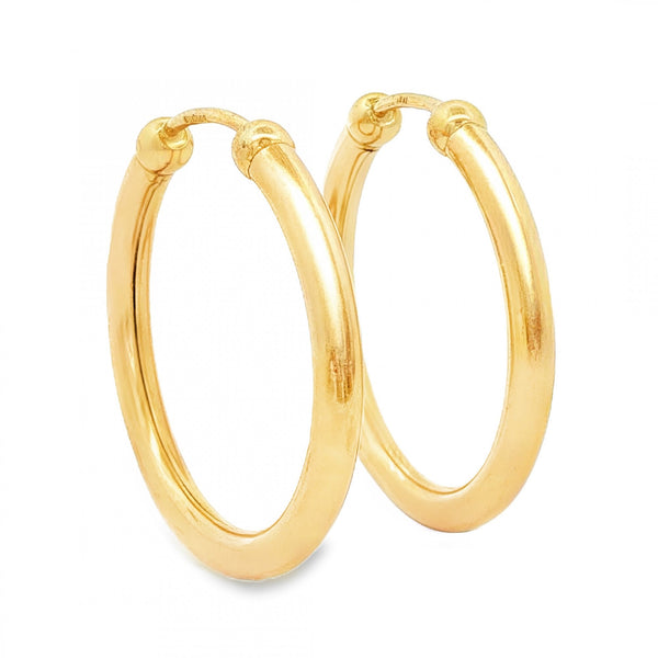 9ct Yellow Gold Tube Hoop Earrings - 3x29x31mm - 2.3g