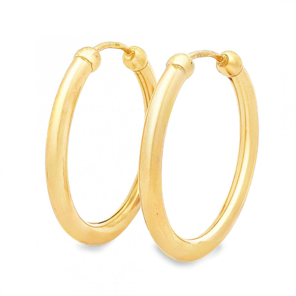 9ct Yellow Gold Tube Hoop Earrings - 3x29x31mm - 2.3g