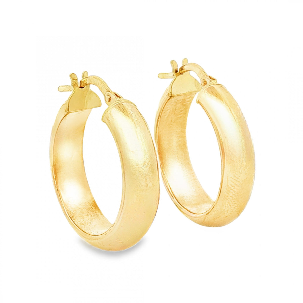 9ct Yellow Gold D-Shape Hoop Earrings - 5x21x20mm - 1.9g