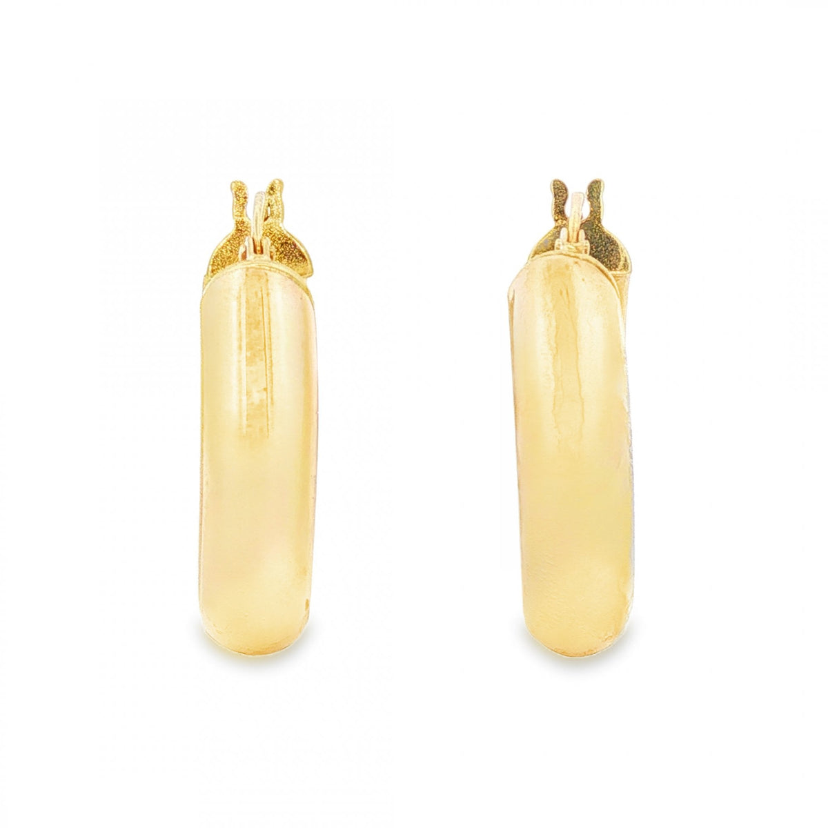 9ct Yellow Gold D-Shape Hoop Earrings - 5x21x20mm - 1.9g