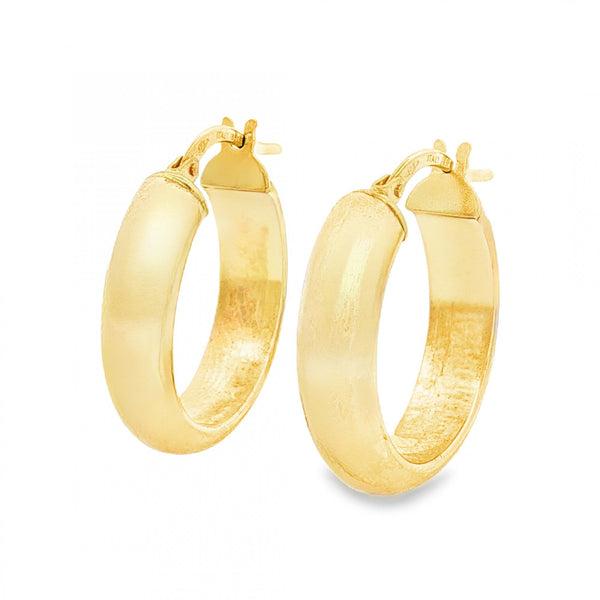 9ct Yellow Gold D-Shape Hoop Earrings - 5x21x20mm - 1.9g