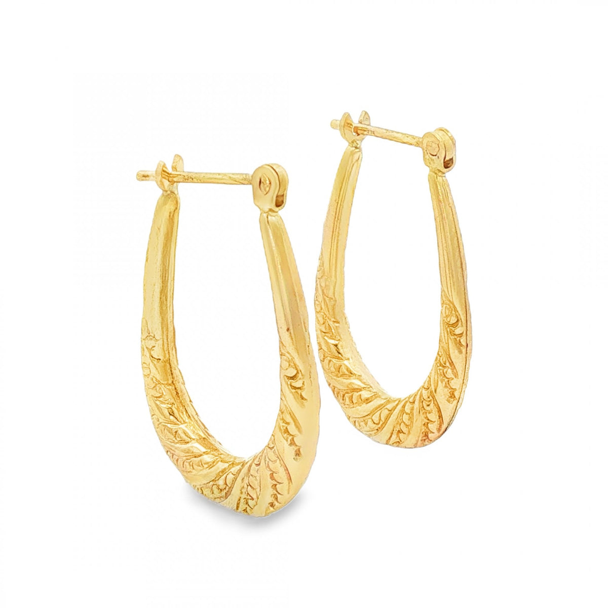 9ct Yellow Gold Graduated Patterned Oval Hoops - 3x23x15mm -1.5g