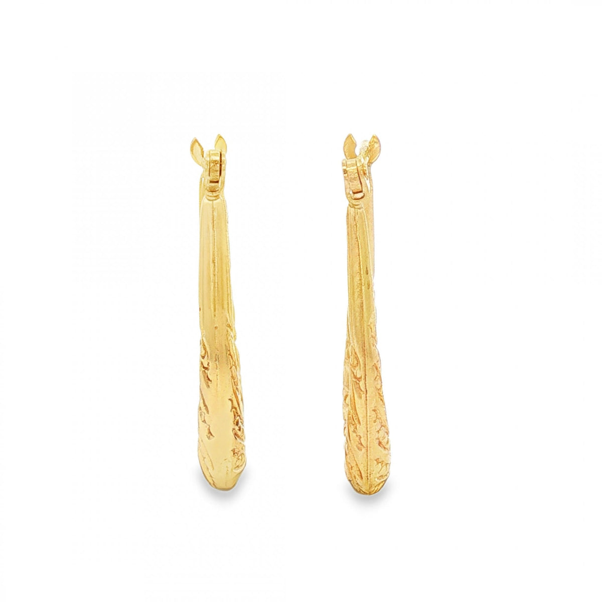 9ct Yellow Gold Graduated Patterned Oval Hoops - 3x23x15mm -1.5g