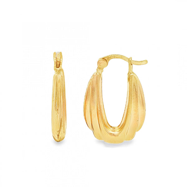 9ct Yellow Gold Graduated Oval Hoop Earrings - 3x20x13mm - 1.1g
