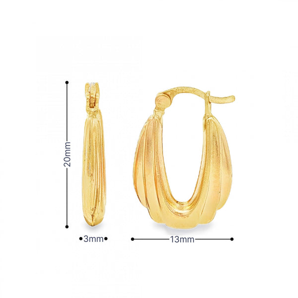 9ct Yellow Gold Graduated Oval Hoop Earrings - 3x20x13mm - 1.1g