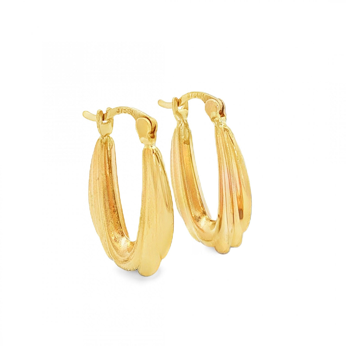 9ct Yellow Gold Graduated Oval Hoop Earrings - 3x20x13mm - 1.1g