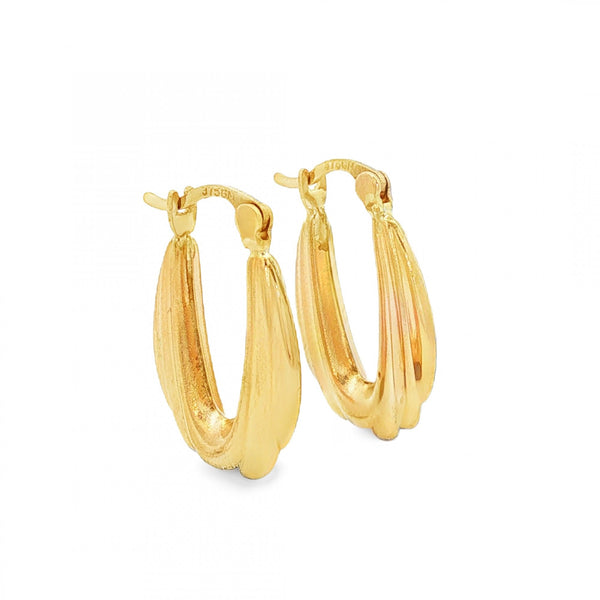 9ct Yellow Gold Graduated Oval Hoop Earrings - 3x20x13mm - 1.1g