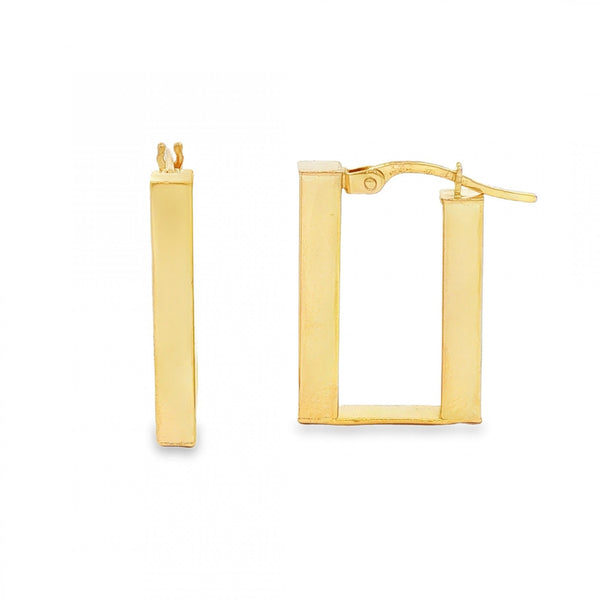 9ct Yellow Gold Rectangular Bar Hoop Earrings - 3x19x13mm - 2.3g