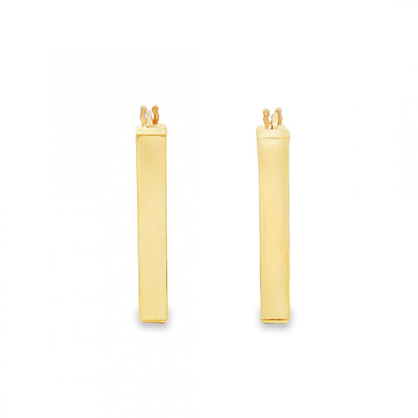 9ct Yellow Gold Rectangular Bar Hoop Earrings - 3x19x13mm - 2.3g
