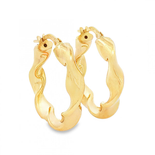9ct Yellow Gold Round Twist Hoop Earrings - 5x26x25mm - 2.5g