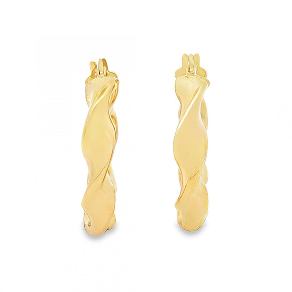 9ct Yellow Gold Round Twist Hoop Earrings - 5x26x25mm - 2.5g