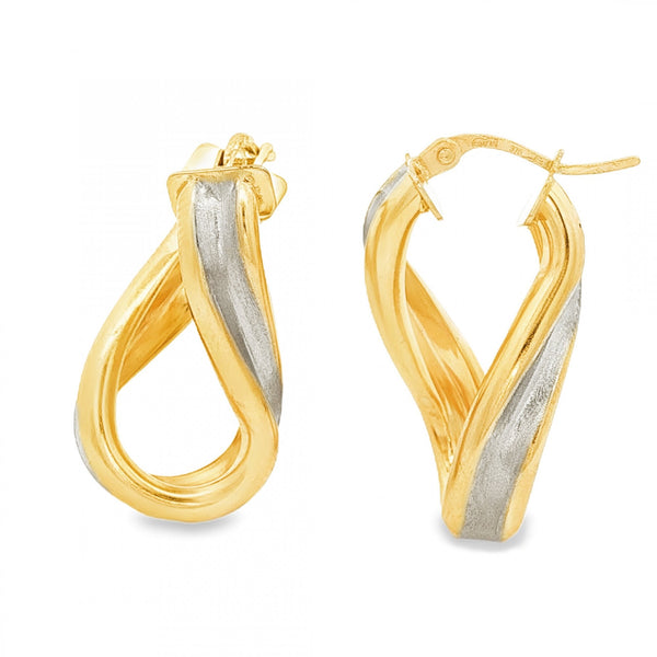 9ct Yellow Gold Twist Inlay Hoop Earrings - 14x24x13mm - 3.0g