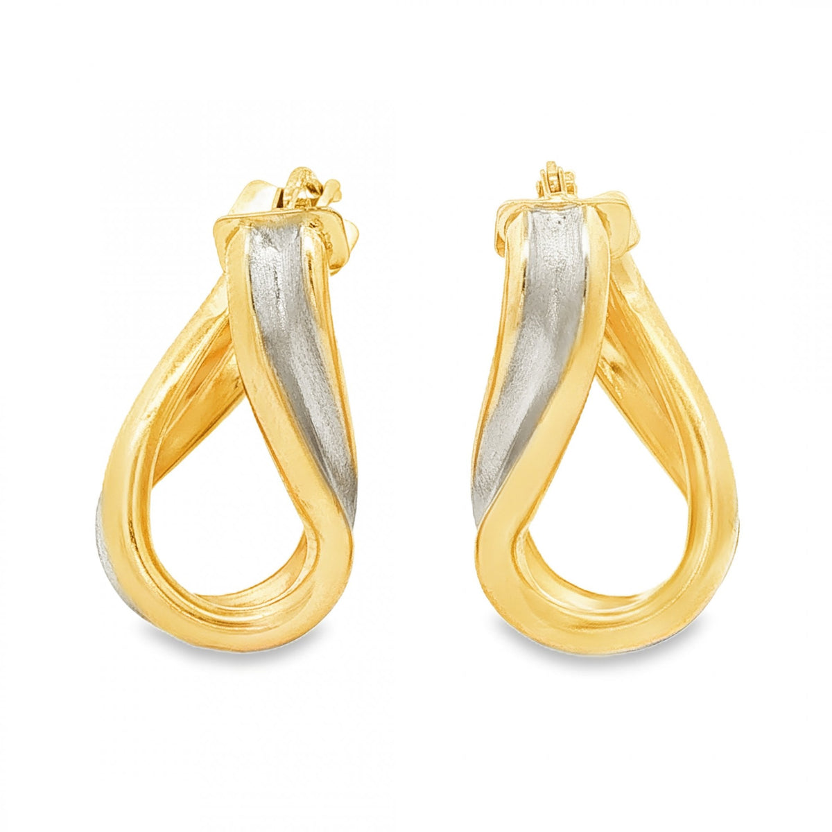 9ct Yellow Gold Twist Inlay Hoop Earrings - 14x24x13mm - 3.0g