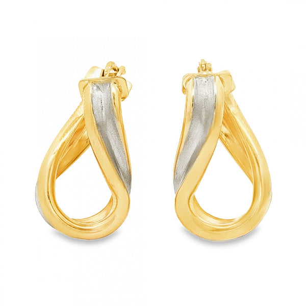 9ct Yellow Gold Twist Inlay Hoop Earrings - 14x24x13mm - 3.0g