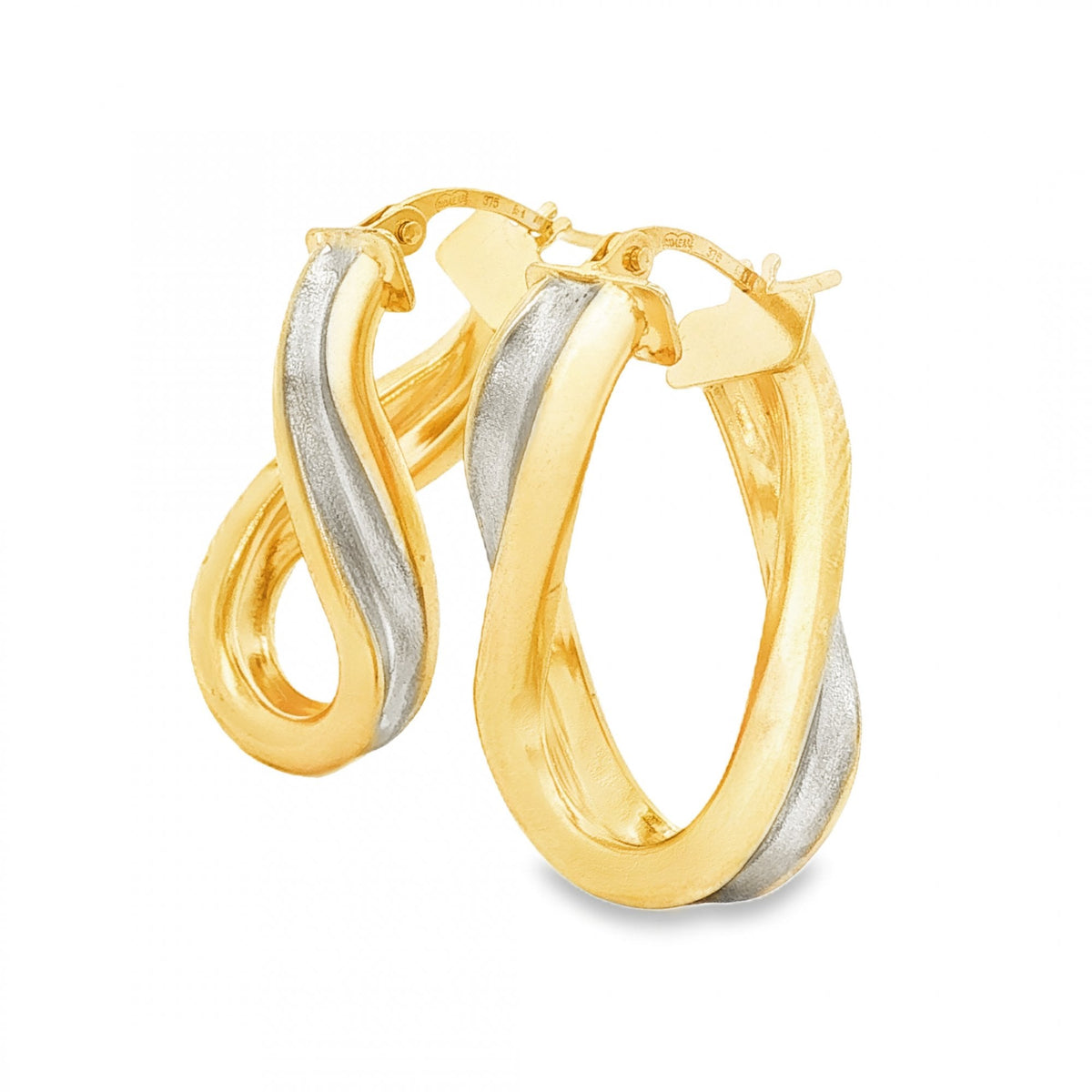 9ct Yellow Gold Twist Inlay Hoop Earrings - 14x24x13mm - 3.0g