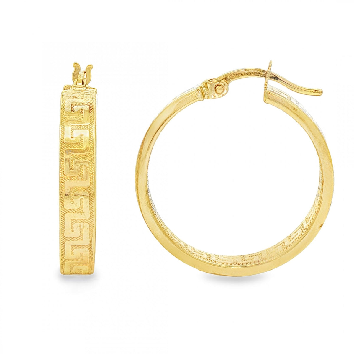 9ct Yellow Gold Greek Key Hoop Earrings - 4x23x22mm - 1.9g