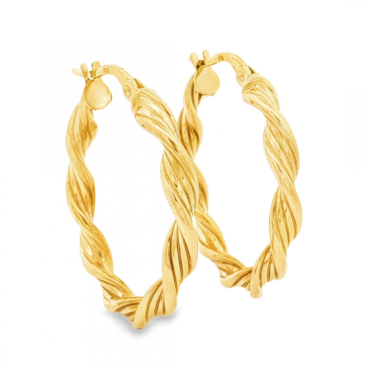 9ct Yellow Gold Twist Ribbon Hoop Earrings - 3.5x27x26mm - 1.4g