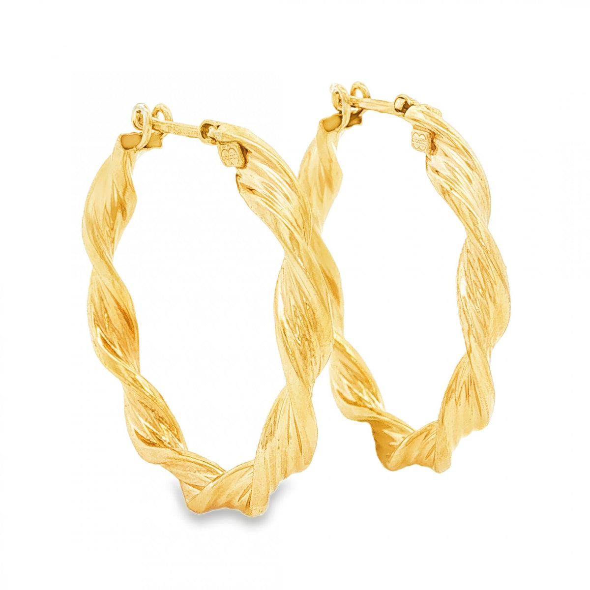9ct Yellow Gold Twist Ribbon Hoop Earrings - 3.5x26x27mm - 2.3g
