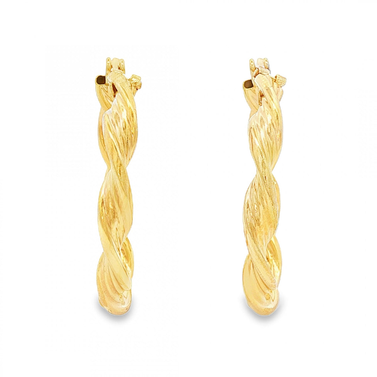 9ct Yellow Gold Twist Ribbon Hoop Earrings - 3.5x26x27mm - 2.3g