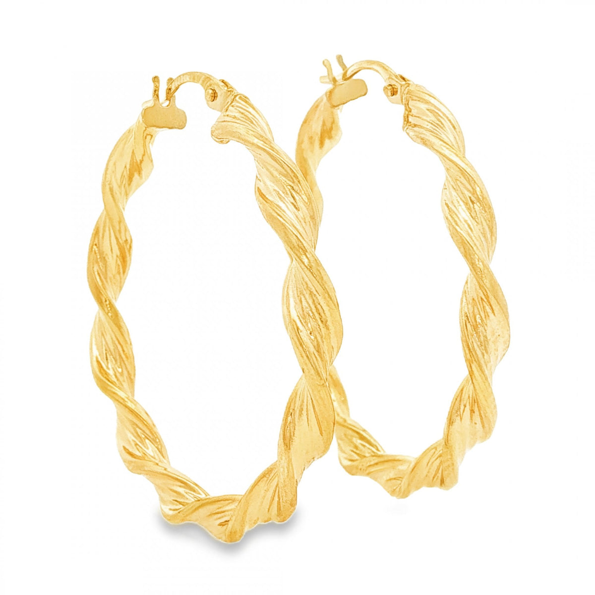 9ct Yellow Gold Twist Ribbon Hoop Earrings - 3.5x32x32mm - 1.7g