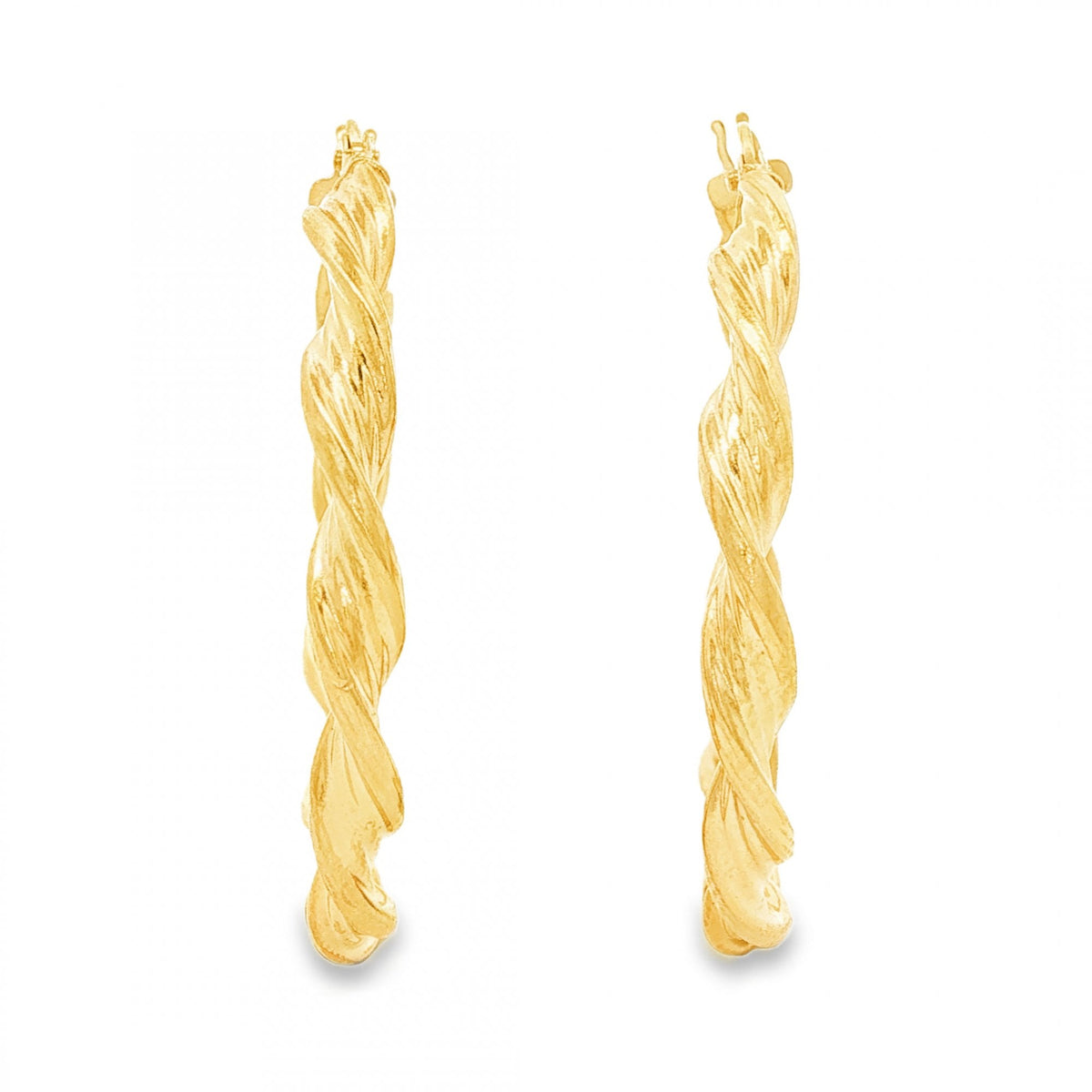 9ct Yellow Gold Twist Ribbon Hoop Earrings - 3.5x32x32mm - 1.7g