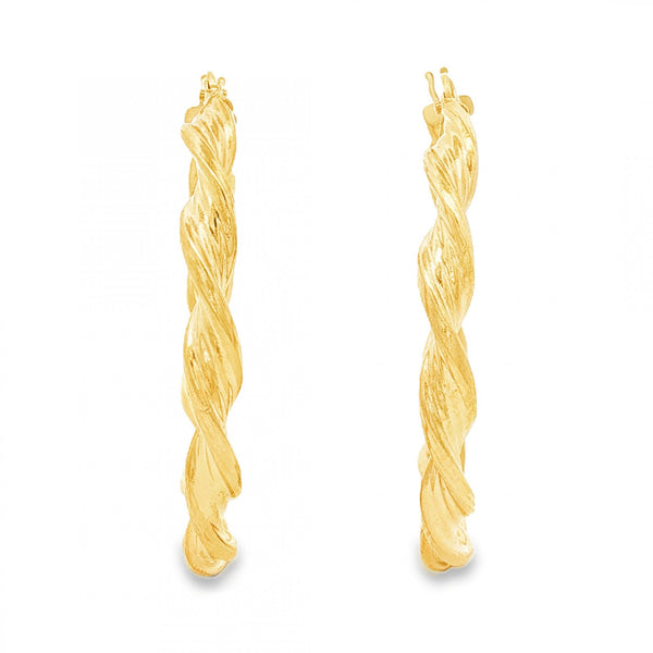 9ct Yellow Gold Twist Ribbon Hoop Earrings - 3.5x32x32mm - 1.7g