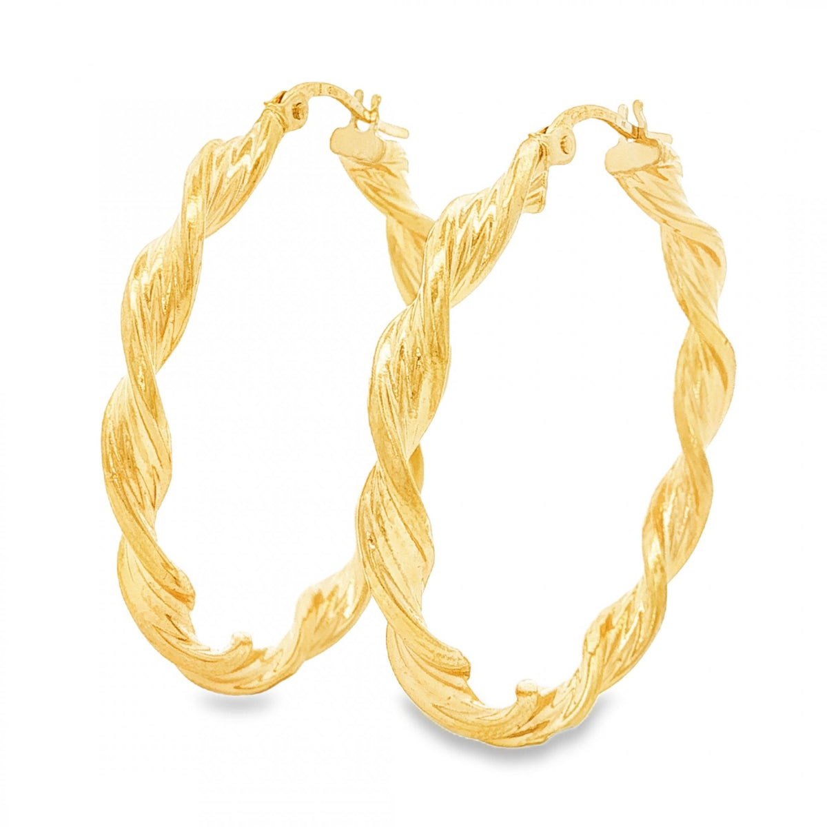 9ct Yellow Gold Twist Ribbon Hoop Earrings - 3.5x32x32mm - 1.7g