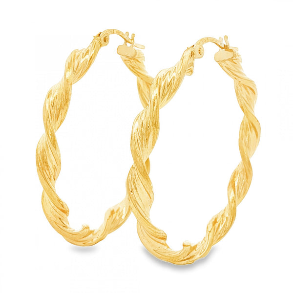9ct Yellow Gold Twist Ribbon Hoop Earrings - 3.5x32x32mm - 1.7g