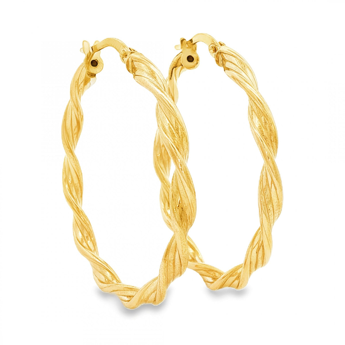 9ct Yellow Gold Ribbon Twist Hoop Earrings - 3.5x37x36mm - 1.8g