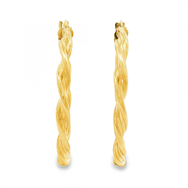 9ct Yellow Gold Ribbon Twist Hoop Earrings - 3.5x37x36mm - 1.8g