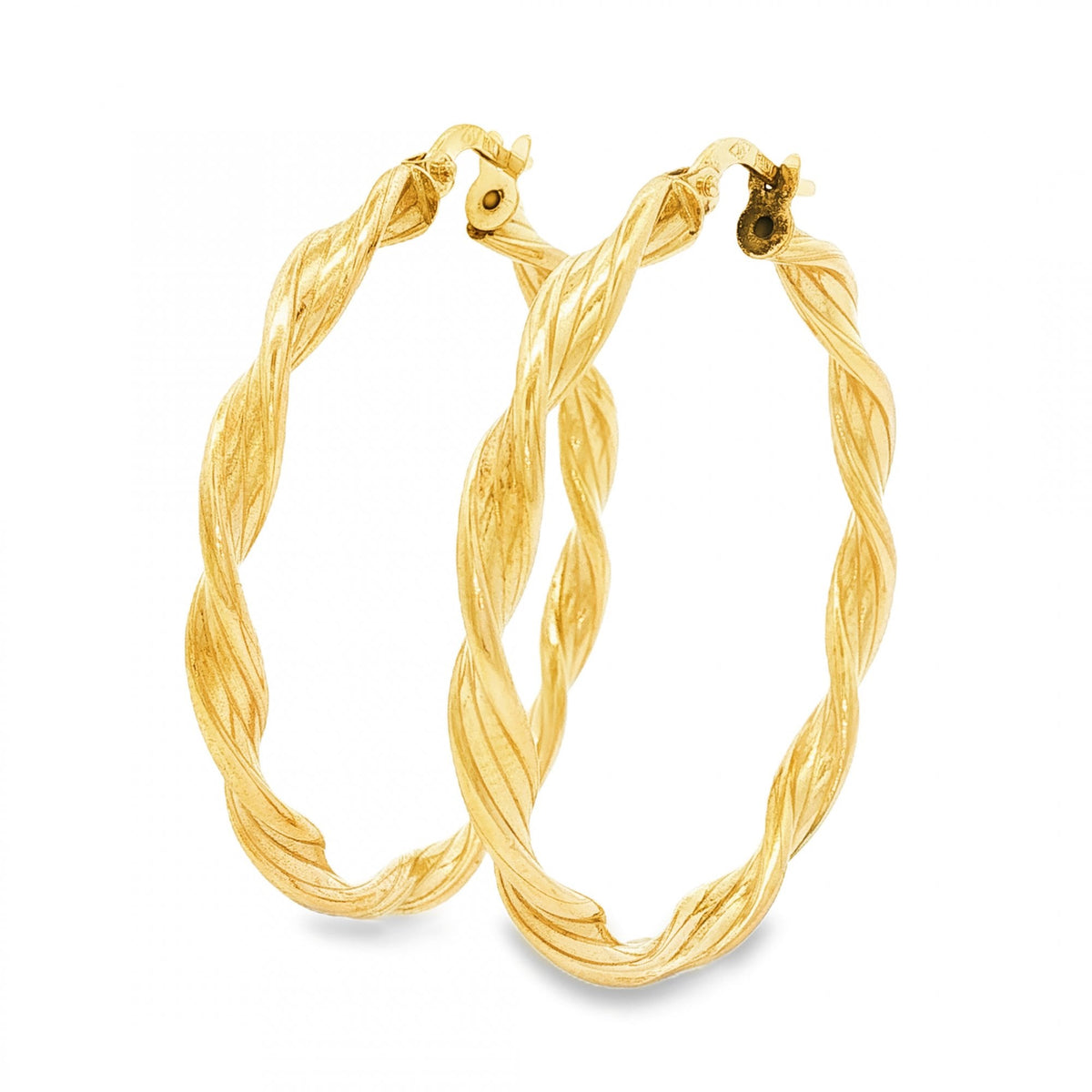 9ct Yellow Gold Ribbon Twist Hoop Earrings - 3.5x37x36mm - 1.8g