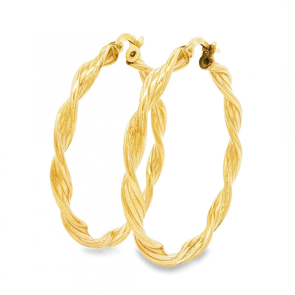 9ct Yellow Gold Ribbon Twist Hoop Earrings - 3.5x37x36mm - 1.8g