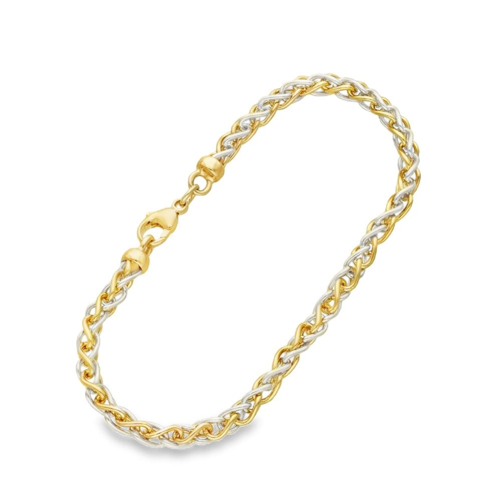 9ct Yellow & White Gold Spiga Bracelet - 7.5" - 10.9g