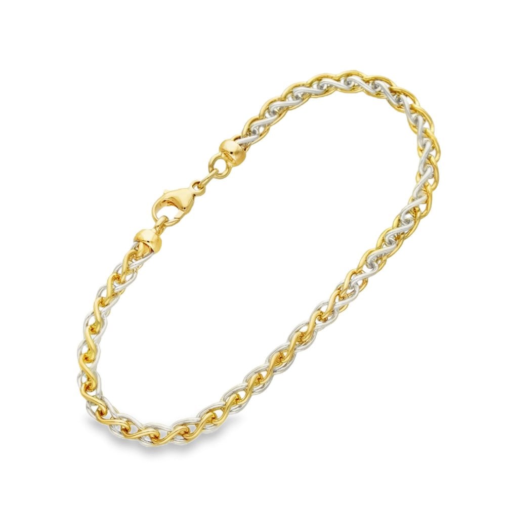 9ct Yellow & White Gold Spiga Bracelet - 7.5" - 10.9g
