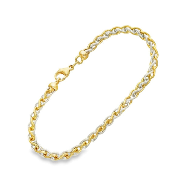 9ct Yellow & White Gold Spiga Bracelet - 7.5" - 10.9g