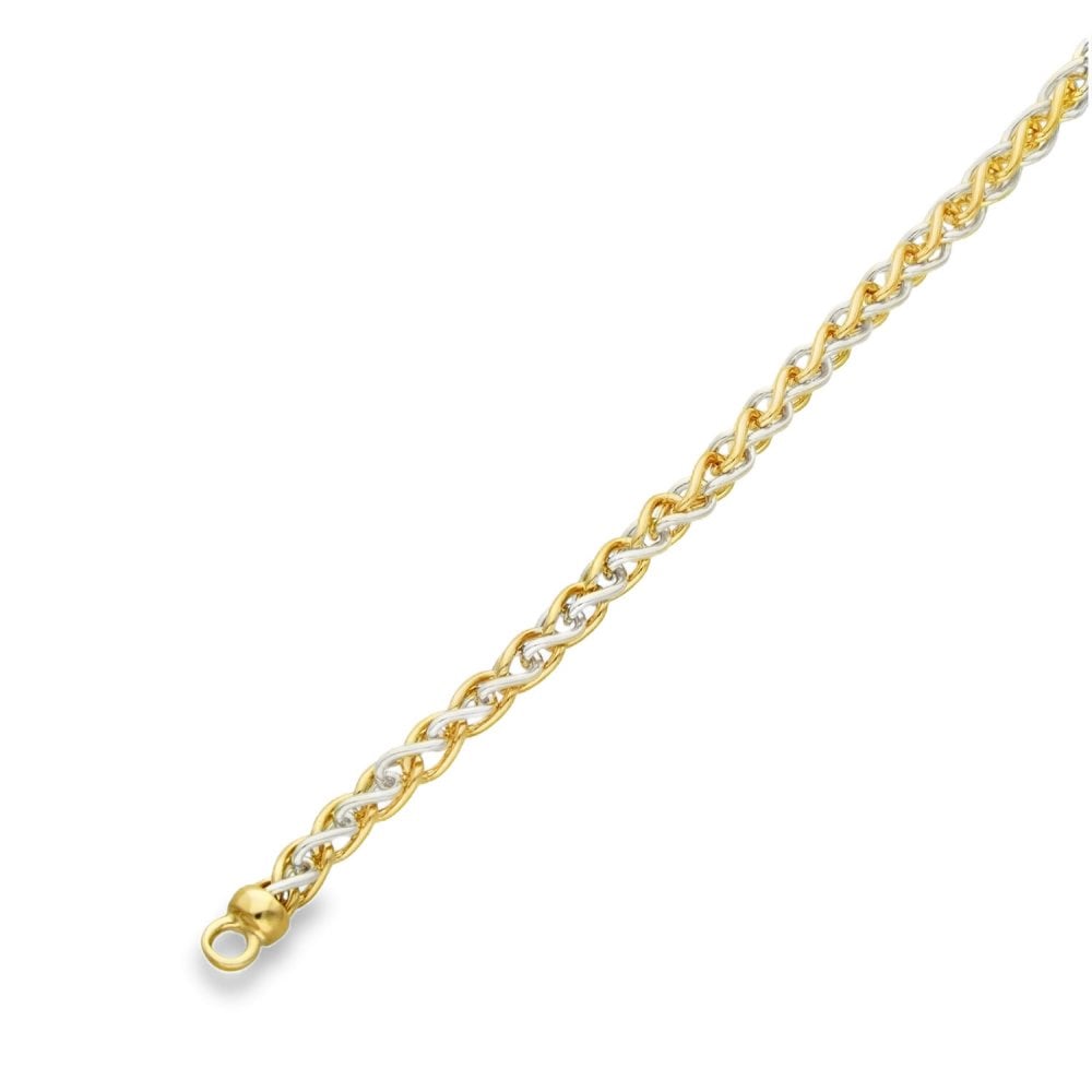 9ct Yellow & White Gold Spiga Bracelet - 7.5" - 10.9g