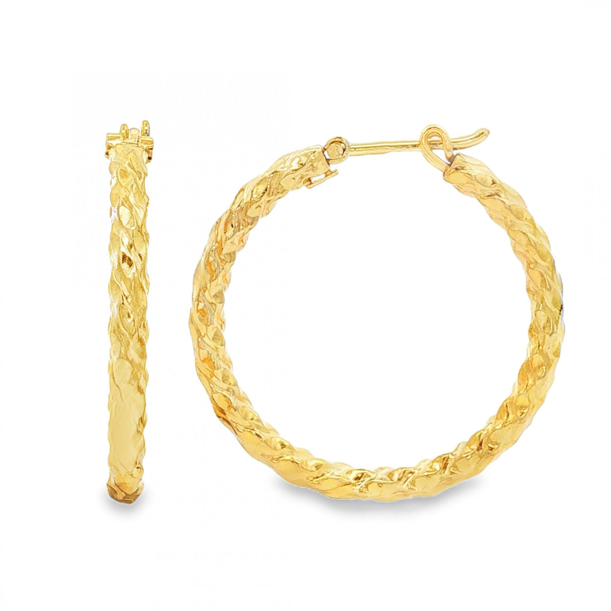 9ct Yellow Gold Twist Hoop Earrings - 2.5x24x24mm - 1.9g
