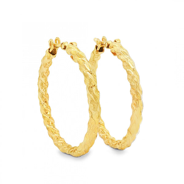 9ct Yellow Gold Twist Hoop Earrings - 2.5x24x24mm - 1.9g