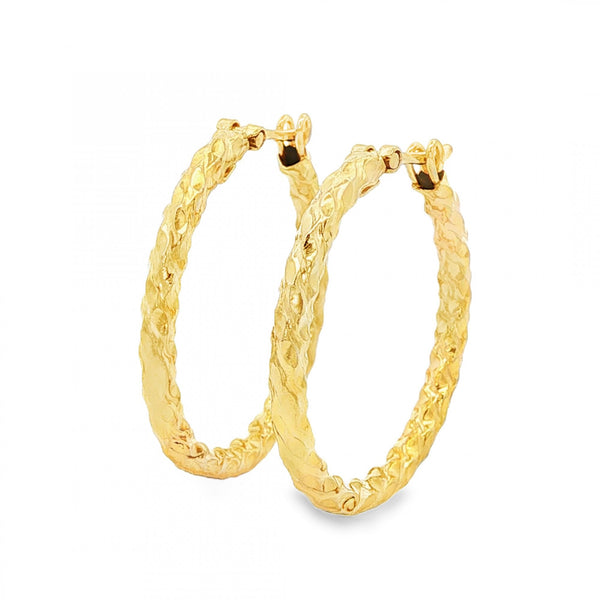 9ct Yellow Gold Twist Hoop Earrings - 2.5x24x24mm - 1.9g