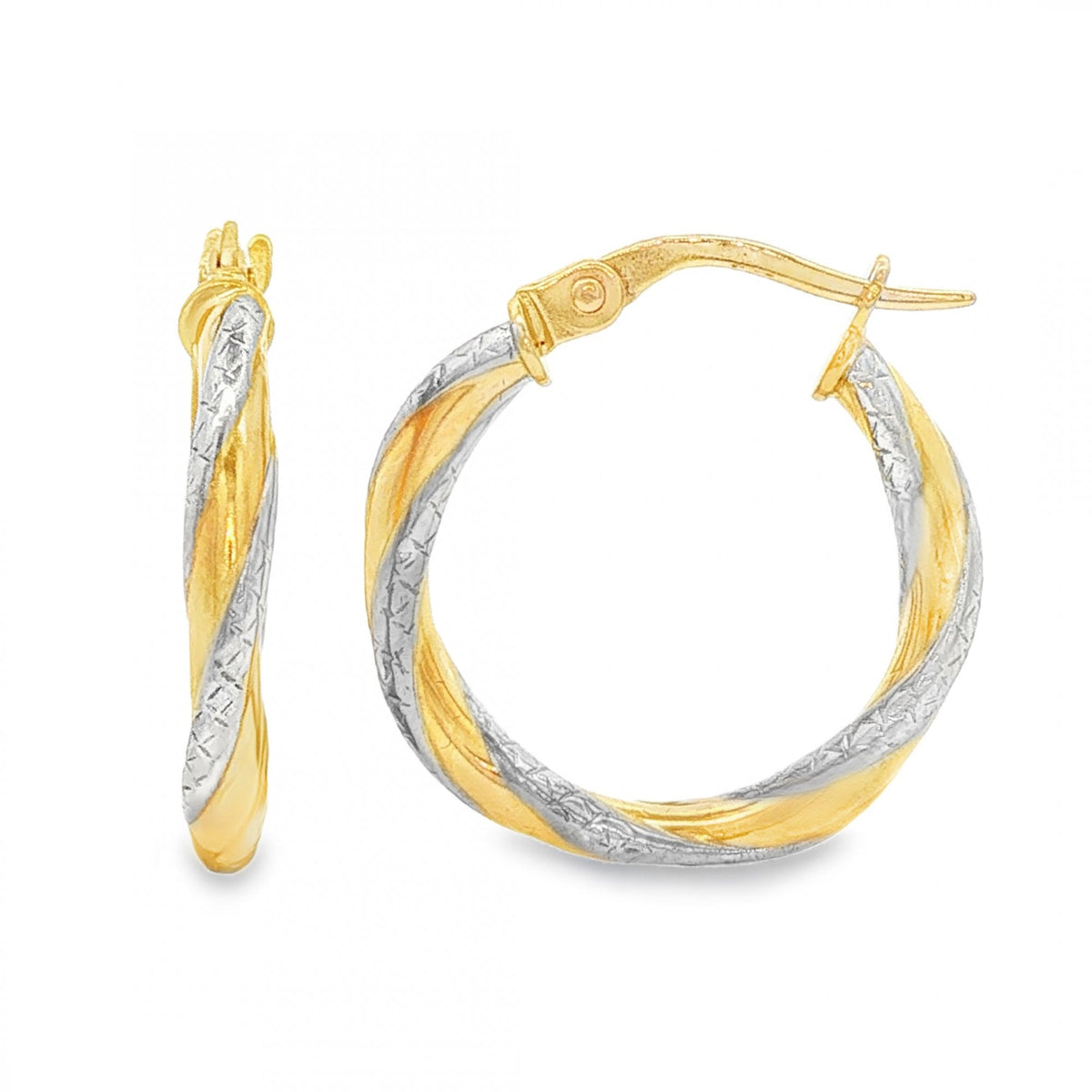 9ct Yellow & White Gold Double Twist Hoop Earrings - 2.5x21x20mm
