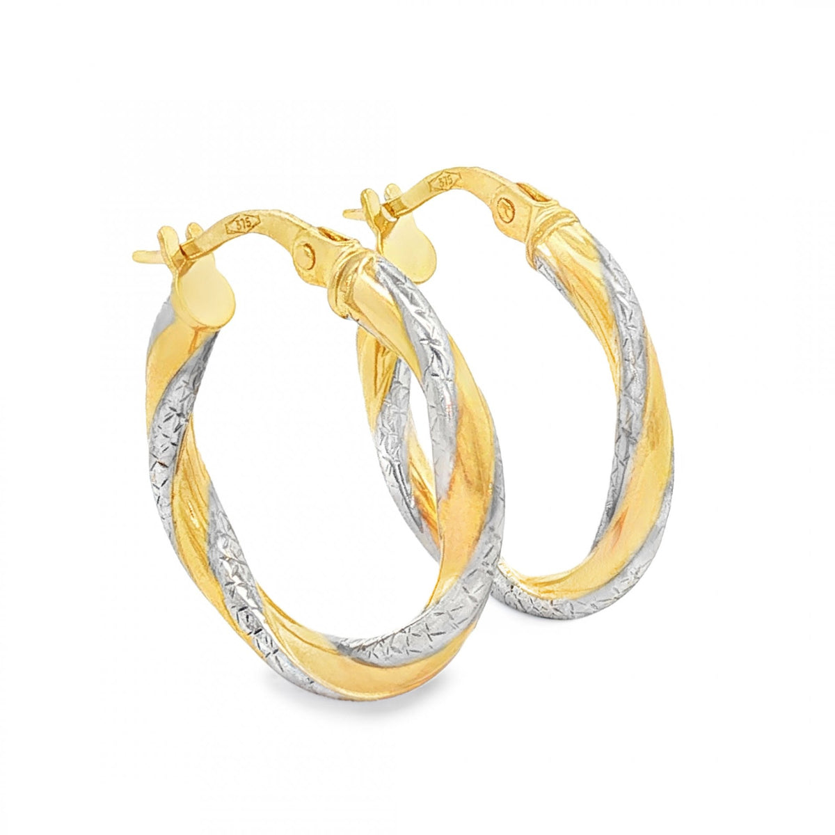 9ct Yellow & White Gold Double Twist Hoop Earrings - 2.5x21x20mm