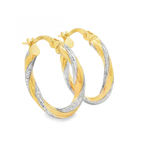 9ct Yellow & White Gold Double Twist Hoop Earrings - 2.5x21x20mm