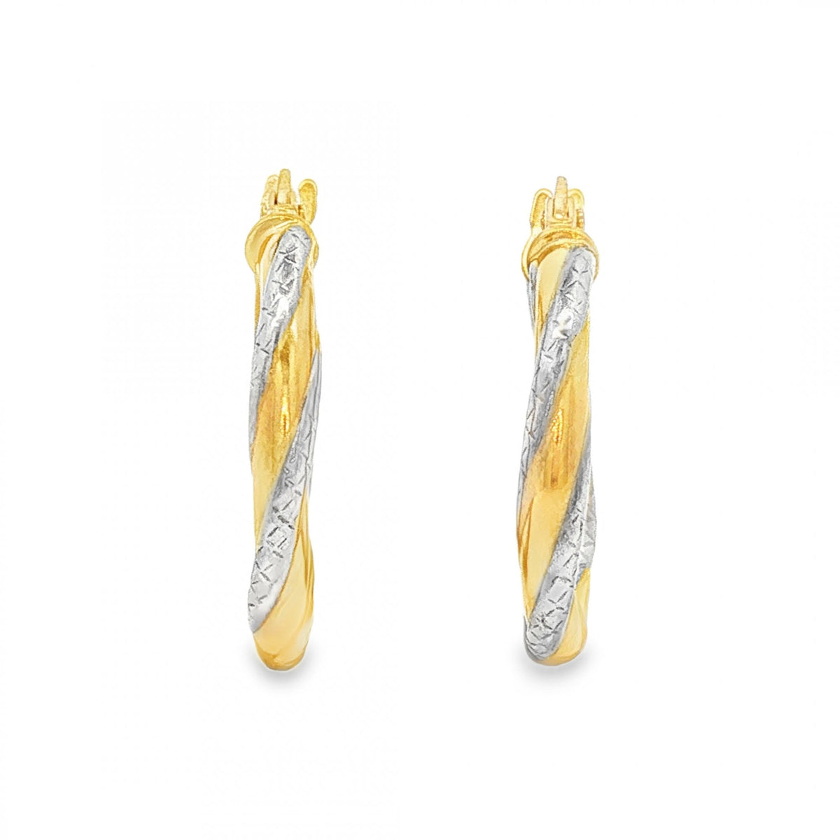 9ct Yellow & White Gold Double Twist Hoop Earrings - 2.5x21x20mm