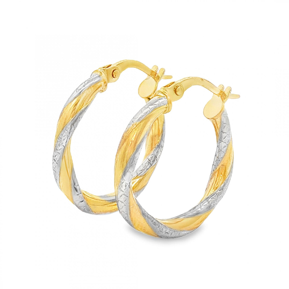 9ct Yellow & White Gold Double Twist Hoop Earrings - 2.5x21x20mm